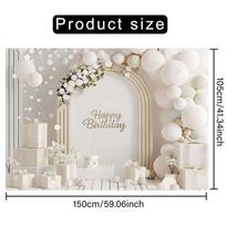 2D Minimalist White Birthday Backdrop Floral Balloon Photo Booth Background Banner 47.2x31.5inch/120*80cm