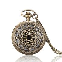 Vintage bronze heart-shaped cobweb clamshell quartz pocket watch necklace Pendant Handmade clock souvenir gift for men and women bronza