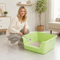 Open Top Cat Litter Box with High Sided Walls and Front Entry Durable Plastic Construction Includes Scooper one size žalia