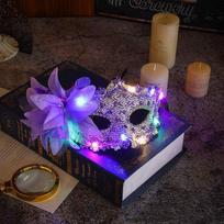 Carnival Party Masquerade Mask Lace Elegant Venetian Light Up Mask Side Flower Electronic Led Half Face Mask Party Makeup Ball violetinė