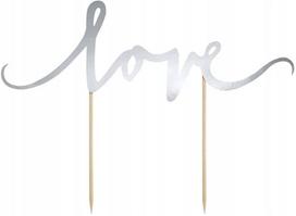 Topper Na Tort Love, Srebrny, 17 Cm, 1 Szt.