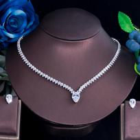 CMM Delicate Shiny Cubic Zirconia Choker karoliai, auskarai, papuošalų rinkinys sidabras
