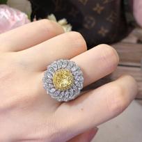 BELLA BOX High-end Internet Celebrities Live Hot Selling New Yellow Zircon Sun Flower Open Loop Pendant Necklace Earrings Set Ring（17.3mm） geltona