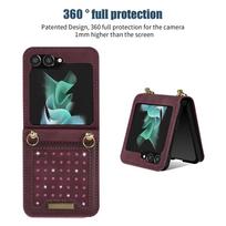 „Galaxy Z Flip 5 Case 360“ visiškai apsaugantis kryžminio korpuso dėklas, skirtas „Samsung Galaxy Z Flip 5/4/3“, deimantinis odinis piniginės dirželis, dėklo stovas, atsparus smūgiams dangtelis galaxy z flip 5