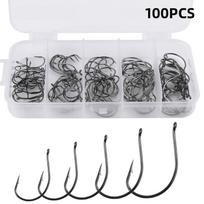 100pcs 5 Sizes Fishing Hooks Stainless Steel Carp Fishing Hooks Fishhook Worm Hooks with Plastic Box 100pcs set