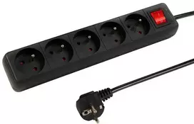 Blow PR-570WSP 5 lizdų maitinimo ilgintuvas su įžeminimu + jungiklis 2m juodas 3x1.5mm