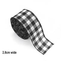 Juodai balta languota kalėdinė juostelė dovanų įpakavimui ir vainiko dekoravimui 3.8CM plaid balta/juoda