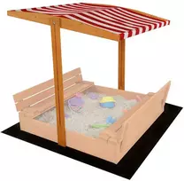Baldakimu vaikiška medinė smėlio dėžė Baby Mix 120x120 cm raudona ir balta