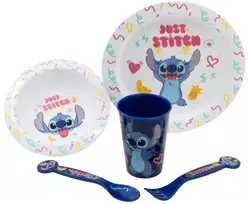 Disney Stitch - 5 dalių mikrobangų krosnelei tinkamas indų rinkinys iš Palms kolekcijos (lėkštė, dubuo, puodelis, šakutė, arbatinis šaukštelis)