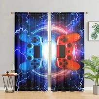 2 pieces, retro street style blue red game controller curtains suitable for living room, youth bedroom, home decoration W150CM H166CM&Rod pocket