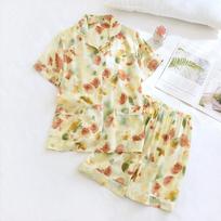 Summer New Women's Pajamas Set Viscose Fiber Short-sleeved Shorts Two-piece Set Thin Large Flower M geltona