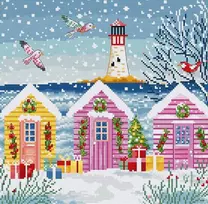 LetiStitch luca S Siūlų kryželiu siuvinėjimo rinkinys Snowy Sea Cottages 23x22cm SLETIL9915