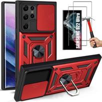 Protective Case - PROSHOP - for Samsung S22 Ultra - Red - Army - with 2 Tempered Glass raudona