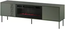 TV staliukas Cama Meble Cama RTV cabinet EF + fireplace juodas TRESSE 180x40x54.5 matte žalias