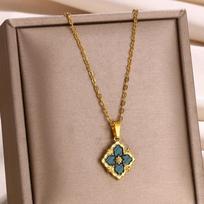 Stainless Steel Luck Clover Pendant Necklaces For Women Vintage Gold Color Flower Charm Clavicle Chain Jewelry Accessories Gift 45cm