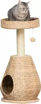 "PawHut" kačių medis, draskymo stovas, kačių baldai su urvu, kamuoliukas-žaislas, sizalis, minkštas pliušas, geltonos spalvos, aukštis 82,5 cm