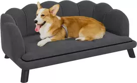 Prabangi PawHut šunų sofa su atlošu ir medinėmis kojelėmis, tamsiai pilka, 98,5x60,5x35,5 cm