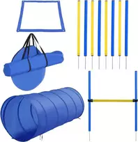 PawHut Agility treniruočių rinkinys šunims: slalomas, kliūtys, tunelis, PE+poliesteris, mėlyna/geltona
