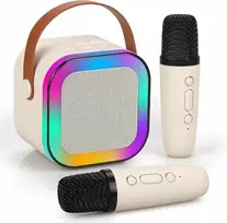 Extralink Kids Mini karaoke LED garsiakalbis 2x Mic rusvai gelsvas | Karaoke rinkinys | garsiakalbis, 2x mikrofonas, Bluetooth, AUX, atminties kortelės lizdas, RGB apšvietimas
