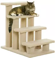 PawHut pet laiptai šunims katėms 4 pakopos pliušiniai smėlio spalvos 63,5x43x60cm