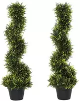 "Outsunny" 2 dirbtinių kedro medžių rinkinys, didelis 90 cm dirbtinis augalas, plastikiniai dirbtiniai kedro augalai vazone, spiralinis augalas, panašus į tikrą, skirtas svetainei, miegamajam, biurui, sodui, moderniai dekoracijai