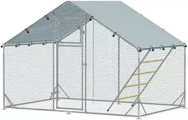 PawHut plieno vištidės voljeras, 300 x 200 x 195 cm, vištidė su UV spinduliams atspariu stogeliu, šėrimo durelėmis, pakabinama šėrykla, laktomis, aptvaras 6-8 vištoms, smulkiesiems gyvūnams, sidabrinė