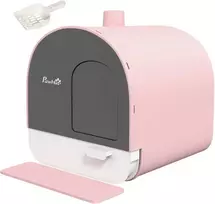 "PawHut" kačių kraiko dėklo dangtelis kačių kraiko dangtelis semtuvėlis ištraukiamas dėklas kačių kraiko kilimėlis plastikinis iki 5kg rožinis 43x44x47 cm