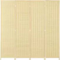 HOMCOM 4 dalių širma 180 x 180 cm, bambukinė pertvara, sulankstoma, natūralios spalvos