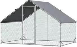 "PawHut" viščiukų aptvaras, pagamintas iš plieno, 300 x 200 x 200 cm viščiukų narvas su dangčiu, durelėmis, aptvaras 4-6 viščiukams, smulkiems gyvūnams, sidabrinės spalvos