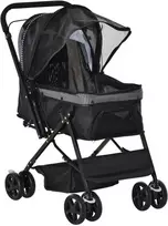 "PawHut Dog Buggy" vežimėlis mažiems šunims ir katėms Pet Stroller Cat Stroller Oxford Juodas 76,5 x 52 x 95 cm