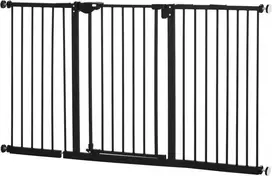 PawHut Durų apsauginiai varteliai Barjeriniai varteliai Apsauginiai varteliai naminiams gyvūnams Laiptų varteliai be gręžimo Metaliniai plastikiniai juodi 136,3 cm x 76,2 cm