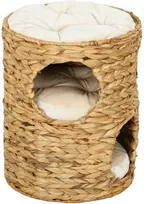PawHut draskyklė-namelis, 50 cm aukščio katėms su 2 olomis, draskyklė su pagalvėlėmis, kačių bokštas iš vandens hiacinto, katėms iki 3,5kg, šviesiai ruda