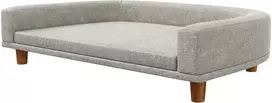 PawHut šunų sofa, naminių gyvūnėlių sofa, kačių sofa su pagalve, šunų lova dideliems šunims, šunų gultas su paaukštintu dizainu, šunų fotelis su medinėmis kojelėmis, pilka, 98 x 67 x 25 cm
