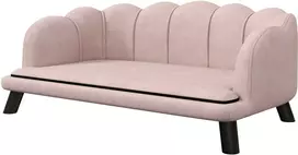 "PawHut" sofa šunims, skalbiamas užvalkalas, sofa naminiams gyvūnėliams su atlošu ir medinėmis kojomis, sofa katėms, skirta vidutinio dydžio šunims iki 25 kg, rožinė