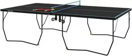 SPORTNOW lauko stalo teniso stalas, sulankstomas stalo teniso stalas su tinkleliu, ratukais, 2 stalo teniso lazdomis ir 3 kamuoliukais, plieno, juodas, 274 x 152,5 x 76 cm