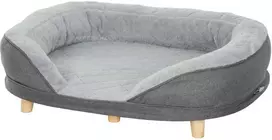 "PawHut" sofa šunims, skalbiamas užvalkalas, sofa naminiams gyvūnėliams su atlošu ir medinėmis kojomis, sofa katėms, skirta vidutinio dydžio šunims iki 25 kg, pilka