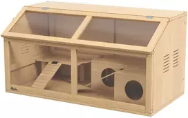 PawHut medinis narvelis smulkiems gyvūnams, aptvaras su kabančiu tiltu, kopėčiomis, nameliu, 84 x 45 x 44 cm, su viršutinėmis durelėmis, nykštukiniams žiurkėnams, natūralios spalvos