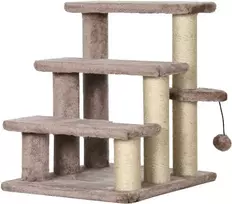 PawHut 3-pakopų naminių gyvūnėlių laiptai su draskyklėmis, kamuoliuku, šunų laiptai, naminių gyvūnėlių laiptai katėms iki 5kg, pliušas, džiutas, ruda, 45 x 40 x 48 cm | Aosom