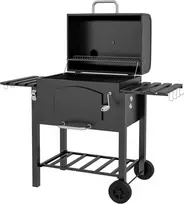 "Outsunny" medžio anglių kepsninė BBQ sodo kepsninė su dangčiu, lentynomis, rūkykla, pašildymo dėže, lentynomis, transportavimo ratukais, metalinė