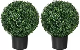 Dirbtiniai augalai HOMCOM, 2 vnt. UV atsparūs dirbtiniai augalai vazonuose, 52 cm buksmedžiai, kambariniai augalai sodui, svetainei, žali