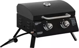 "Outsunny" stalo kepsninė Mobili dujinė kepsninė BBQ su 2 degikliais, kepsninės tinklas, lauko, nerūdijantis plienas, juoda, 55x46.5x41cm, maža, piknikas