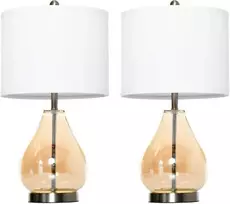 HOMCOM 2 naktinių lempų rinkinys su E27 lizdu, 40 W, stiklas, linas, plienas, gintaras, Ø30 x 56H cm