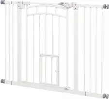 PawHut apsauginiai varteliai šunims su automatiniu uždarymu, katės durelėmis ir be gręžimo, 74-100 cm, balti
