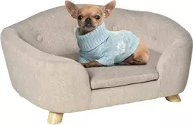 PawHut pet sofa šuo lova pagalvė atgal kišenė pliušinis padengti kremas balta pušis