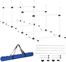 PawHut šunų dresūros rinkinys, agility kliūčių ruožas, slalomui, 4 kliūtys, plastikas, baltas, 99x65x94cm
