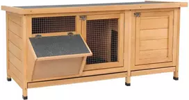 "PawHut" namelis mažiems gyvūnams 112x50x54 cm su grindų danga, asfaltuotu stogu, šėrykla iš eglės medienos, natūralios ir juodos spalvos