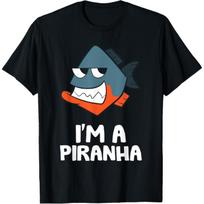 Aš esu piranija Kawaii piranijos žuvis piešinys Unisex vaikiški marškinėliai Juodi Maži22 S juoda