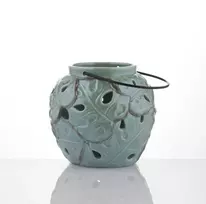 Myhome Keraminis žibintas Tropic 13 x 13 x 12,2 cm žalia MANO NAMAI