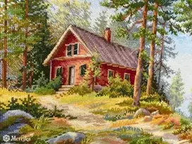 Merejka Kryželiu siuvinėjimo rinkinys "Raudona trobelė miške" 30x39,5 SK254
