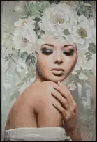 Eurofirany Rankomis tapytas pilkas paveikslas ant drobės Moteris su gėlėmis, 80x120 cm, modernus elegantiškas dekoras, gėlių tapyba, šiuolaikinė sienų dekoracija, interjero detalė